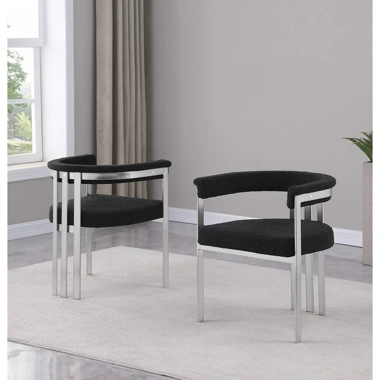Button-Tufted Boucle Upholstered Armless Dining Chair with Chrome Iron Base