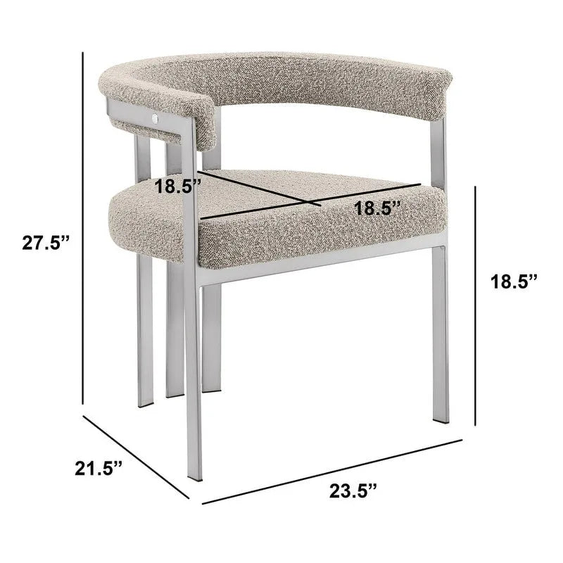 Chaise de salle à manger sans accoudoirs en tissu bouclette capitonné avec piètement en fer chromé