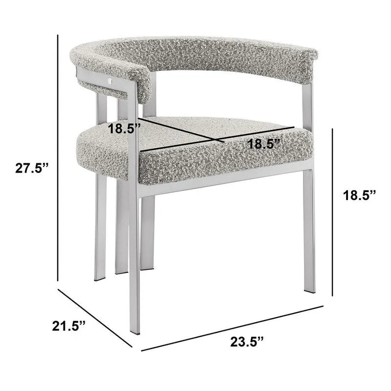 Chaise de salle à manger sans accoudoirs en tissu bouclette capitonné avec piètement en fer chromé