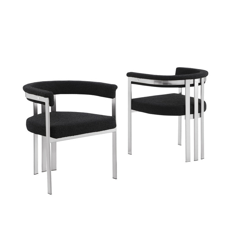 Chaise de salle à manger sans accoudoirs en tissu bouclette capitonné avec piètement en fer chromé
