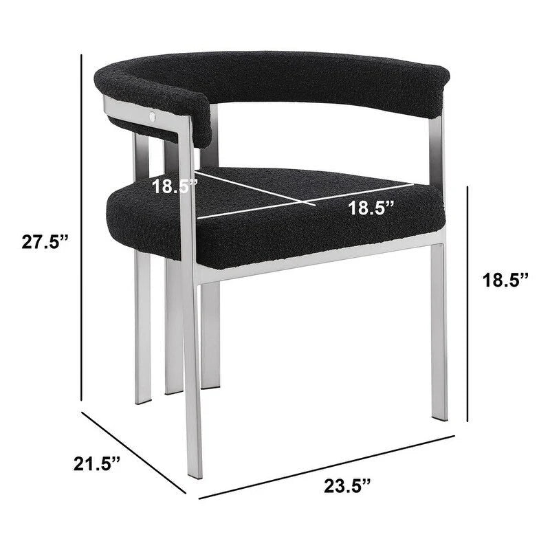 Chaise de salle à manger sans accoudoirs en tissu bouclette capitonné avec piètement en fer chromé