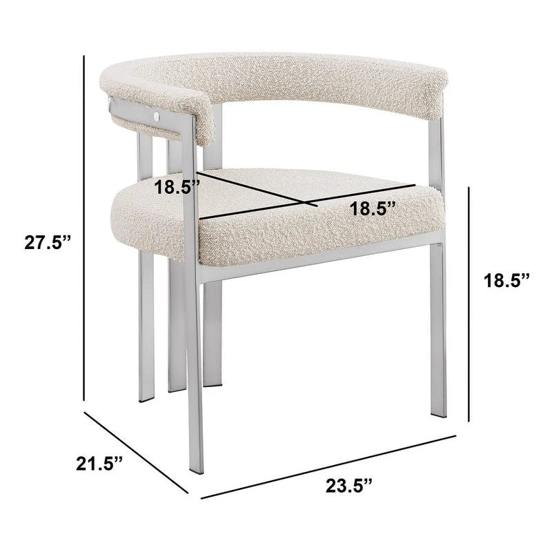 Chaise de salle à manger sans accoudoirs en tissu bouclette capitonné avec piètement en fer chromé