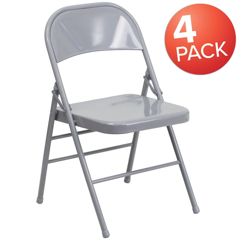 Chaise pliante commerciale en métal triple entretoise à double charnière de style moderne