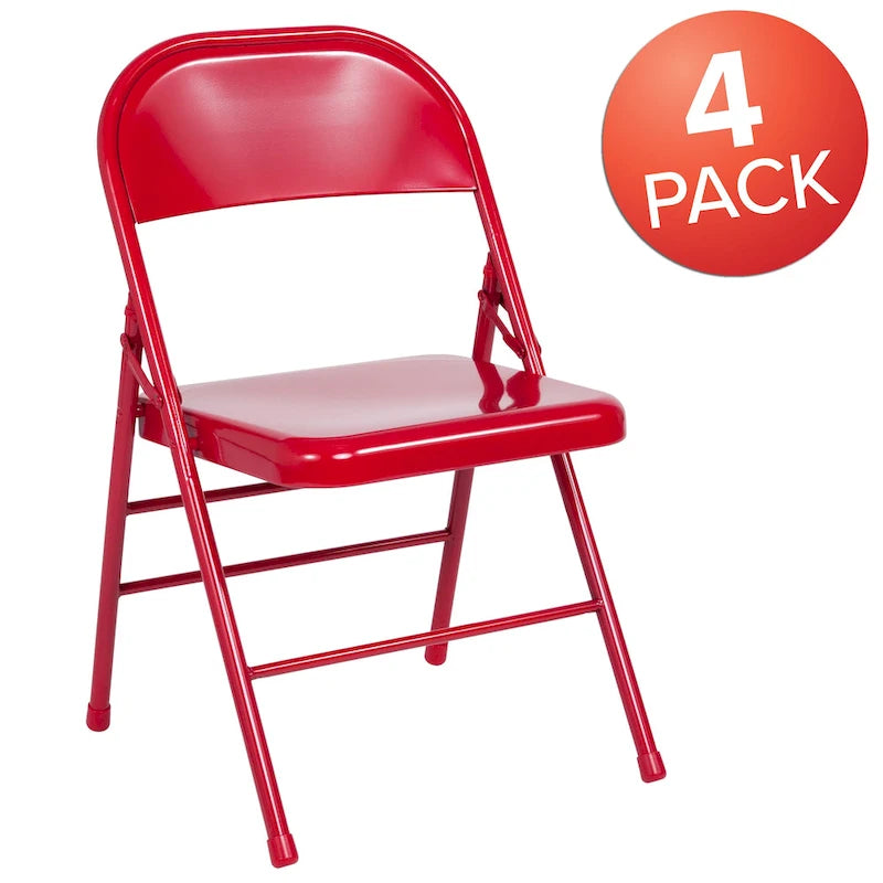Chaise pliante commerciale en métal triple entretoise à double charnière de style moderne