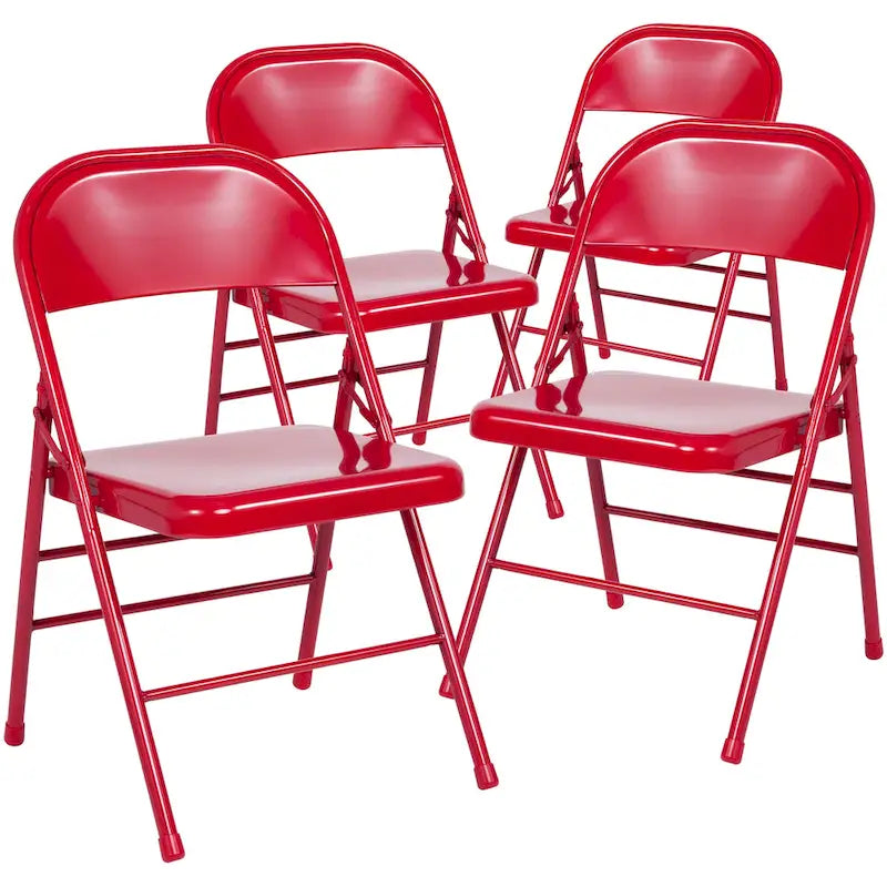 Chaise pliante commerciale en métal triple entretoise à double charnière de style moderne
