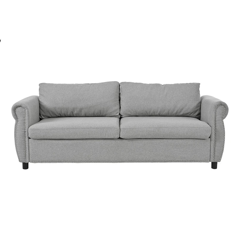 Retro Upholstered Sofa with Nailhead Trim Armrests Solid Wood Frame