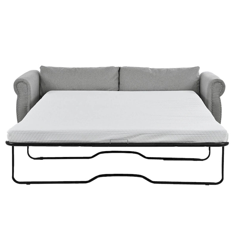 Retro Upholstered Sofa with Nailhead Trim Armrests Solid Wood Frame