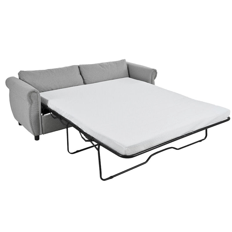 Retro Upholstered Sofa with Nailhead Trim Armrests Solid Wood Frame