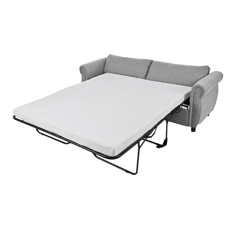 Retro Upholstered Sofa with Nailhead Trim Armrests Solid Wood Frame