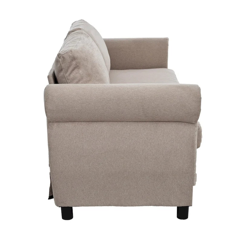 Retro Upholstered Sofa with Nailhead Trim Armrests Solid Wood Frame