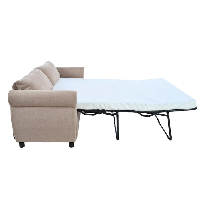 Retro Upholstered Sofa with Nailhead Trim Armrests Solid Wood Frame