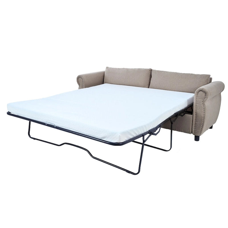 Retro Upholstered Sofa with Nailhead Trim Armrests Solid Wood Frame