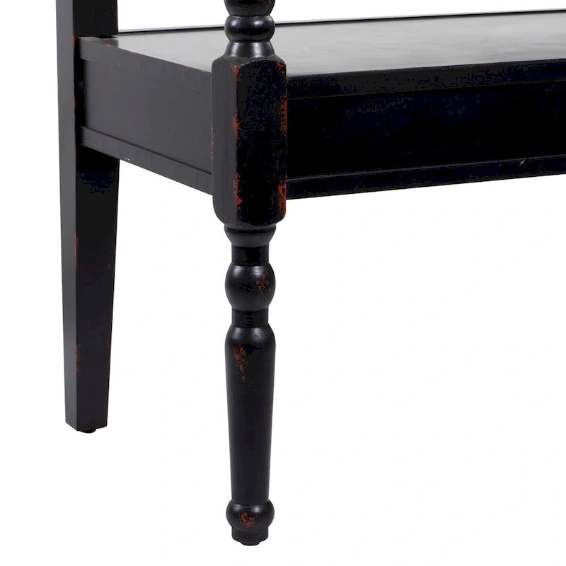 Wood Distressed Bench with Arched Design Back and Turned Legs