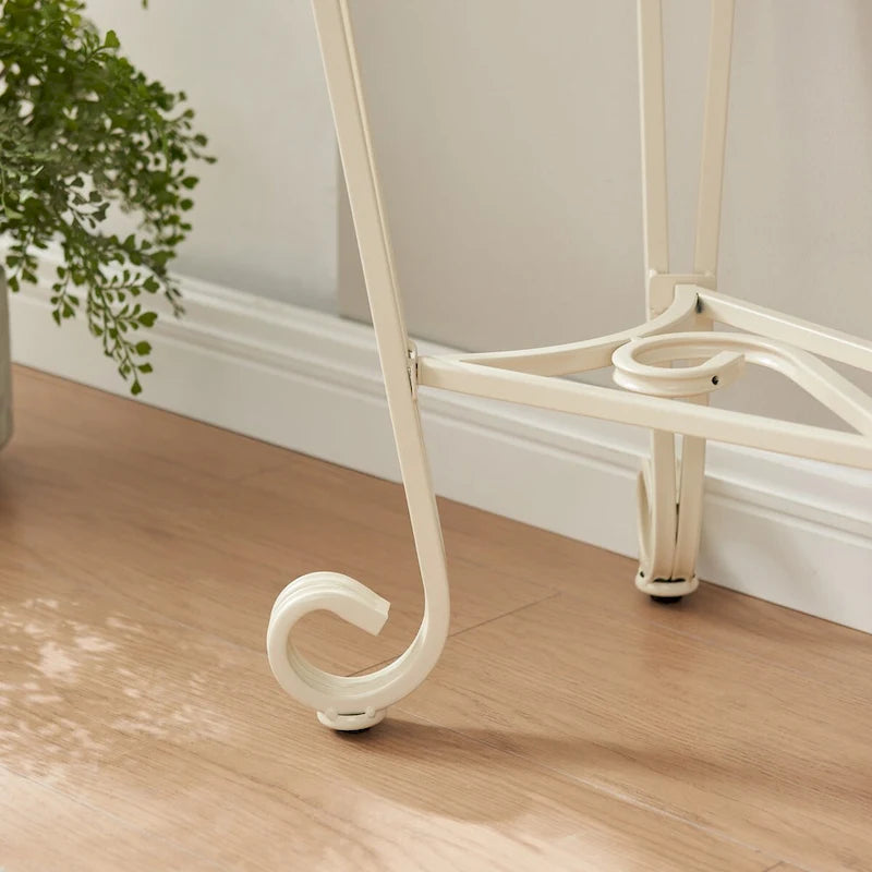 Console pour entrée ou couloir avec plateau en verre, structure en métal et rangement