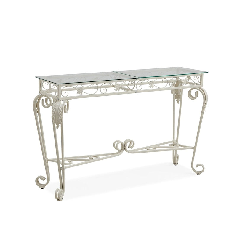 Console pour entrée ou couloir avec plateau en verre, structure en métal et rangement