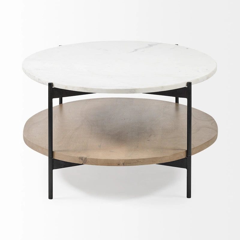 Table basse ovale avec étagère, 122 cm, en véritable marbre marron et noir et métal