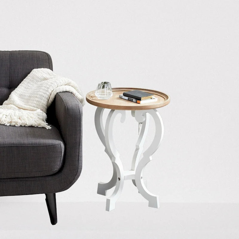 Table d'appoint ronde en bois sculpté - 25x19x19