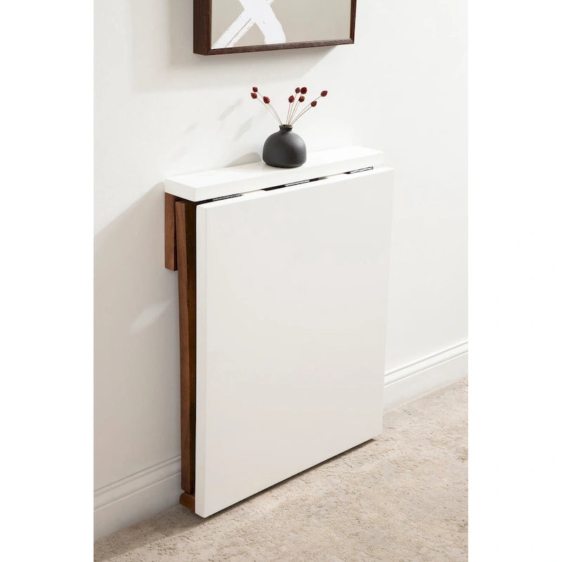 Wood Wall-Mounted Folding Table White Walnut Modern Space-Saving Design