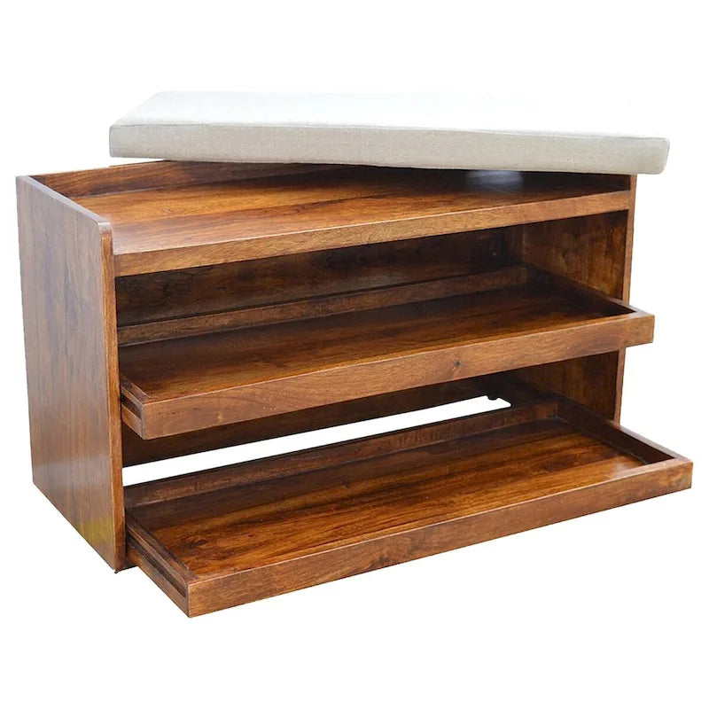 Banc à chaussures coulissant en lin couleur boue