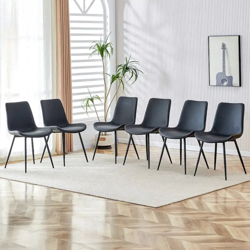 Artificial Leather Backrest Cushion Dining Chair, Black Metal Legs, Curved Widened Cushion Design for more comfort(6 chairs)