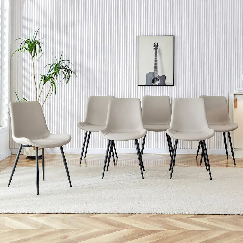 Artificial Leather Backrest Cushion Dining Chair, Black Metal Legs, Curved Widened Cushion Design for more comfort(6 chairs)