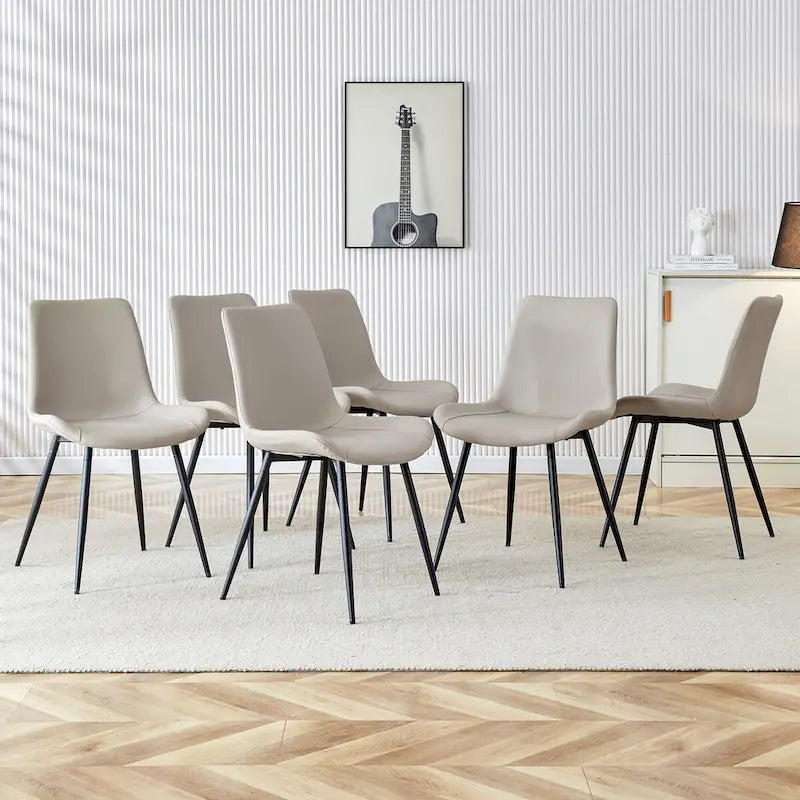 Artificial Leather Backrest Cushion Dining Chair, Black Metal Legs, Curved Widened Cushion Design for more comfort(6 chairs)
