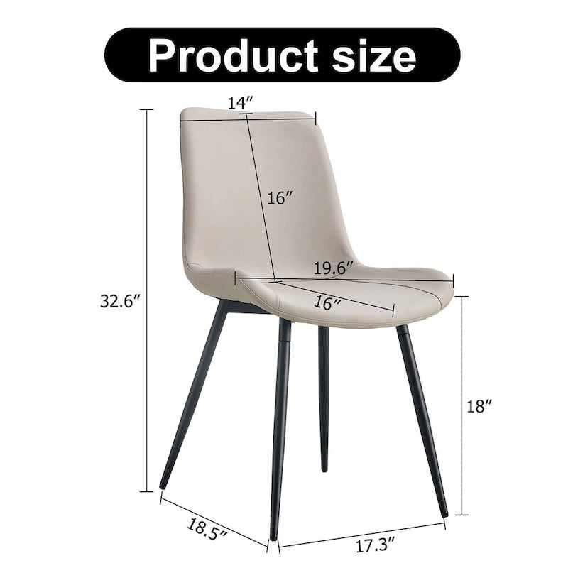 Artificial Leather Backrest Cushion Dining Chair, Black Metal Legs, Curved Widened Cushion Design for more comfort(6 chairs)