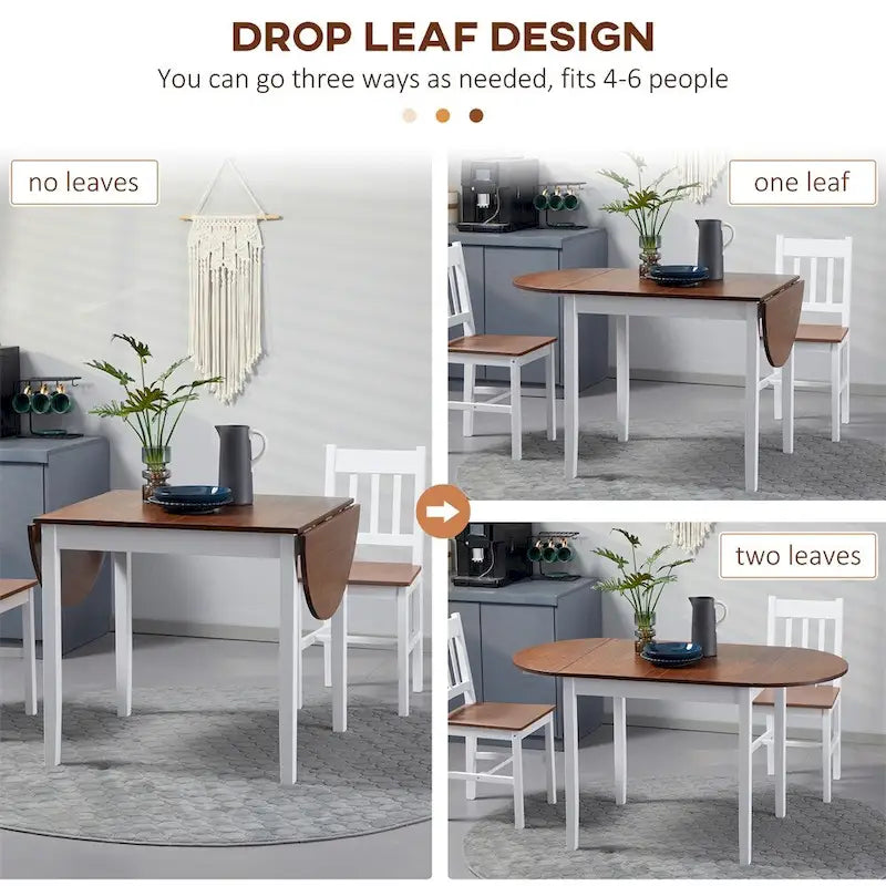 Solid Wood Drop Leaf Folding Dining Table Natural Pine Wood