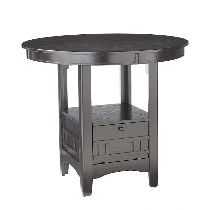 Round Wood Counter Height Dining Table with Storage Drawer in Gray