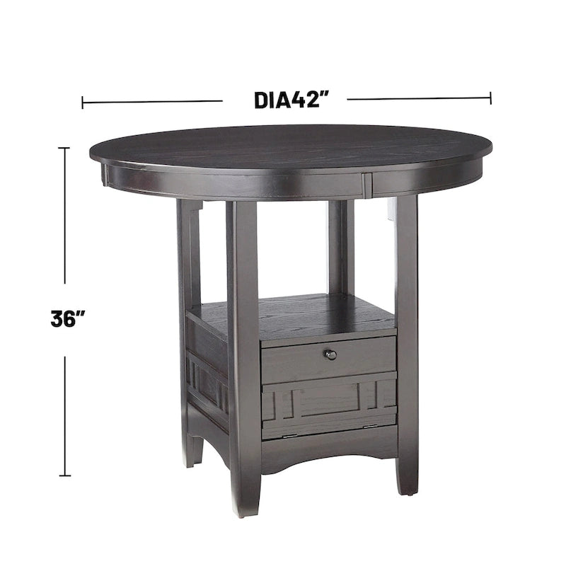 Round Wood Counter Height Dining Table with Storage Drawer in Gray