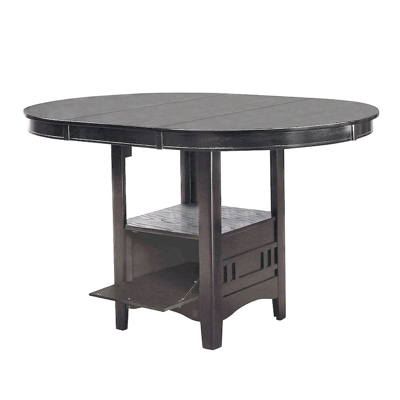 Table à manger ronde en bois, hauteur comptoir, avec tiroir de rangement gris