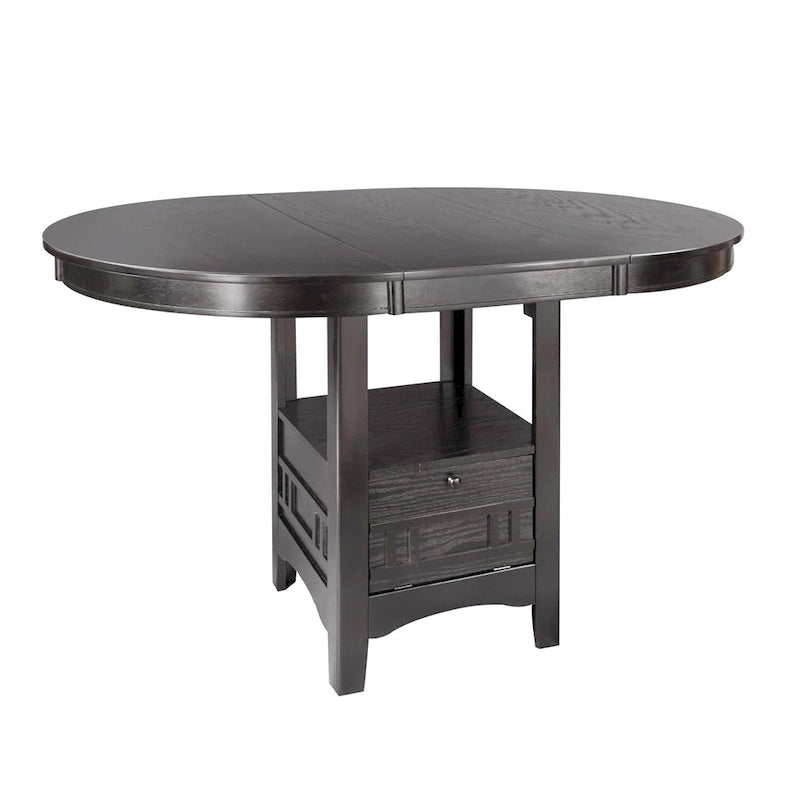 Table à manger ronde en bois, hauteur comptoir, avec tiroir de rangement gris