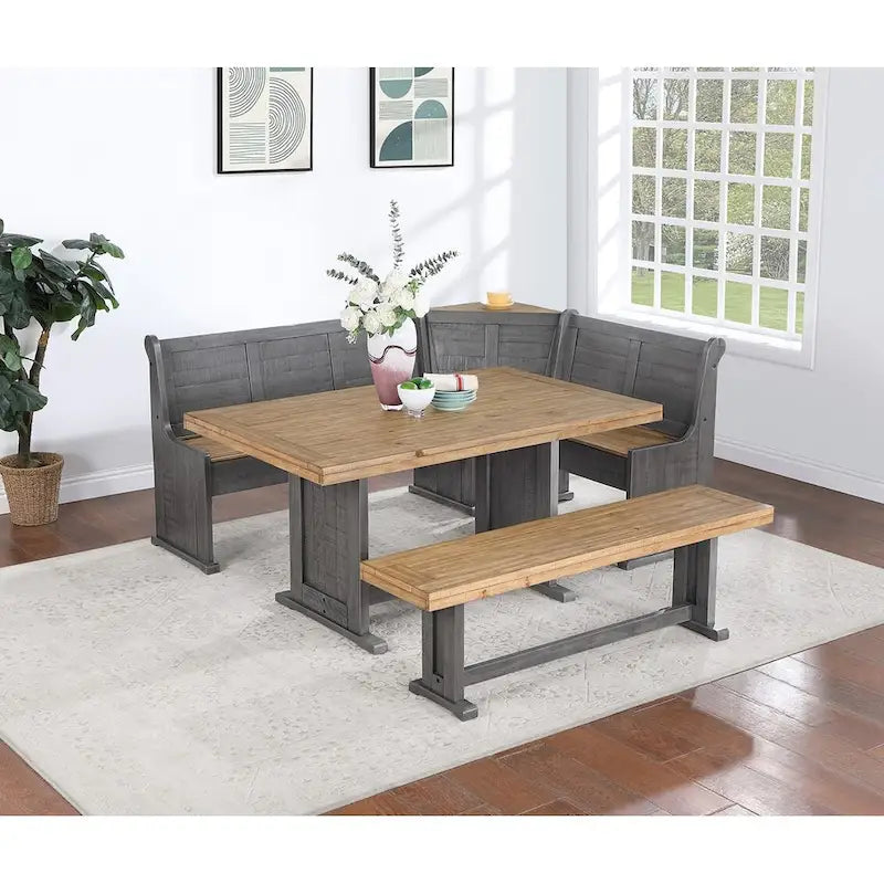 Country Style Solid Wood Farmhouse Dining Table with Natural Finish