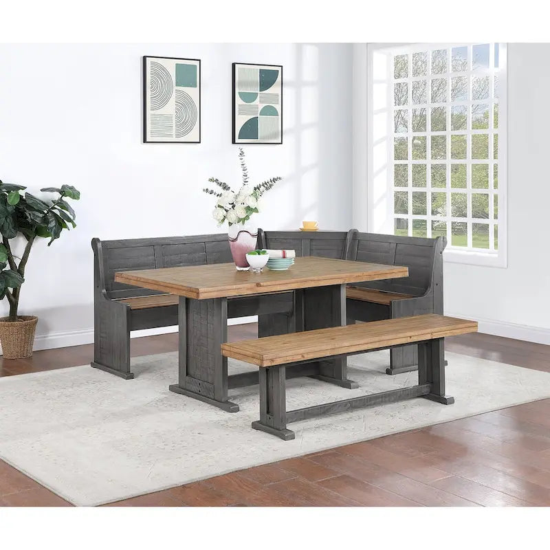 Country Style Solid Wood Farmhouse Dining Table with Natural Finish