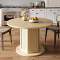 Table à manger ronde sur pied style ferme avec piètement circulaire en rotin