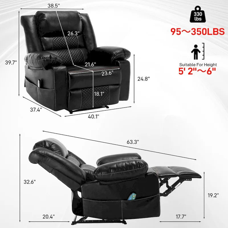 Fauteuil inclinable de massage en cuir respirant pour salon