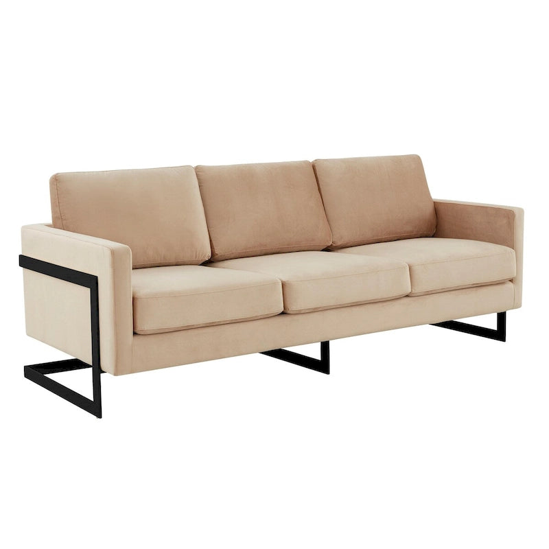 3-Seater Upholstered Velvet Sofa with Black Stainless-Steel Base