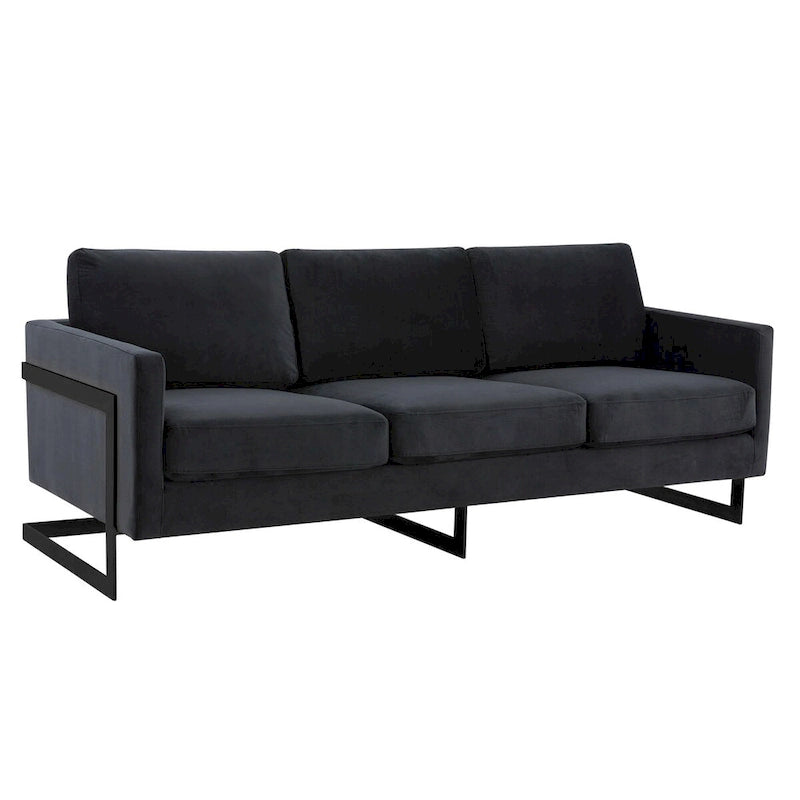 Canapé 3 places en velours avec piètement en acier inoxydable noir