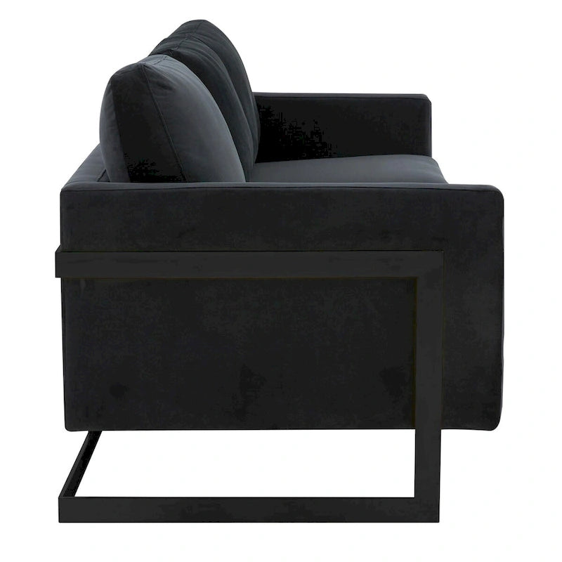 Canapé 3 places en velours avec piètement en acier inoxydable noir
