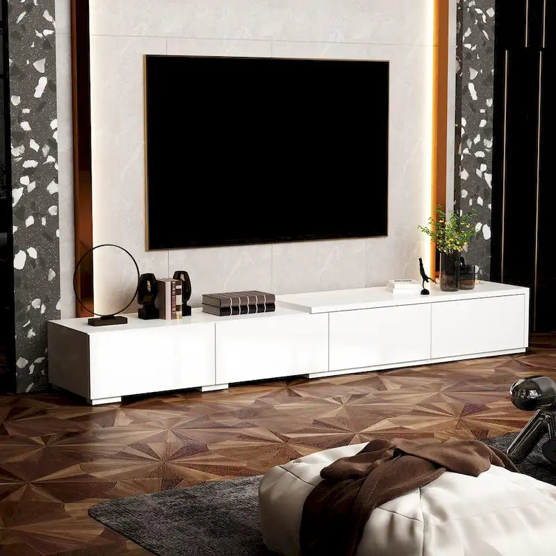 Meuble TV Contemporain - Meuble de Rangement, Meuble TV Blanc