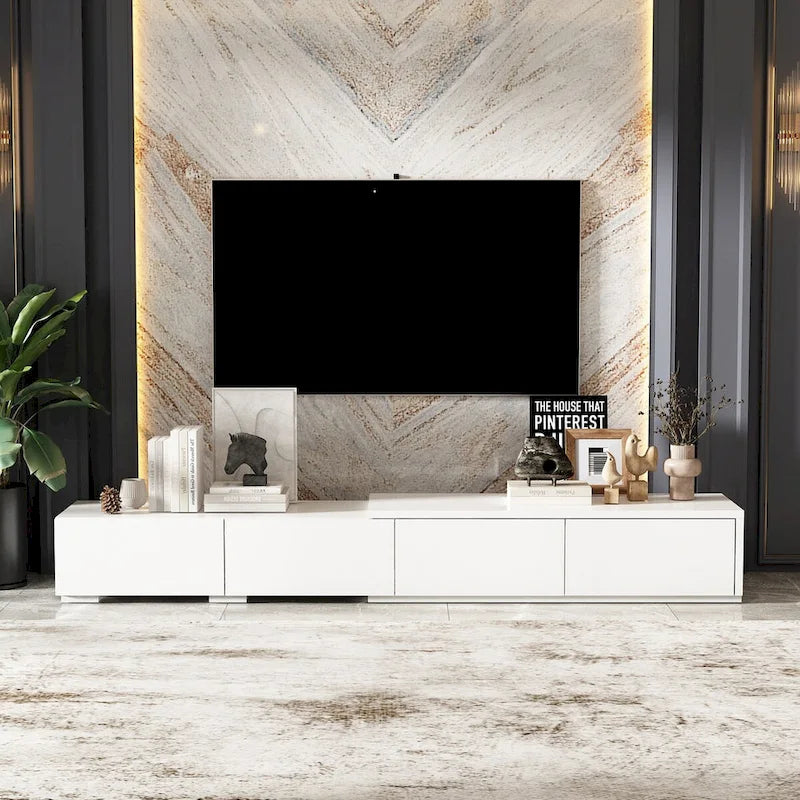 Meuble TV Contemporain - Meuble de Rangement, Meuble TV Blanc