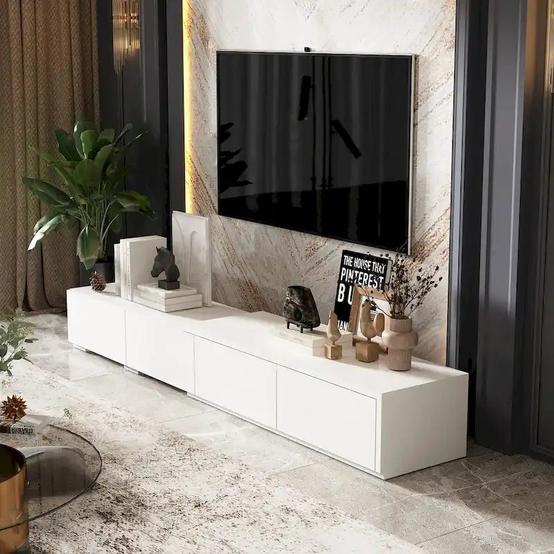 Meuble TV Contemporain - Meuble de Rangement, Meuble TV Blanc