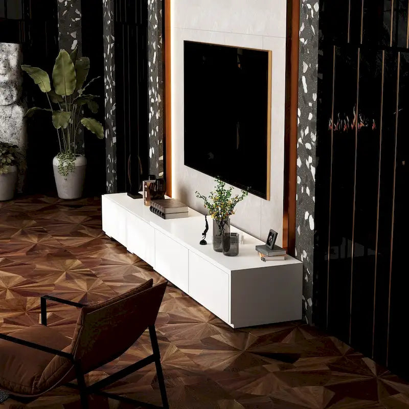 Meuble TV Contemporain - Meuble de Rangement, Meuble TV Blanc