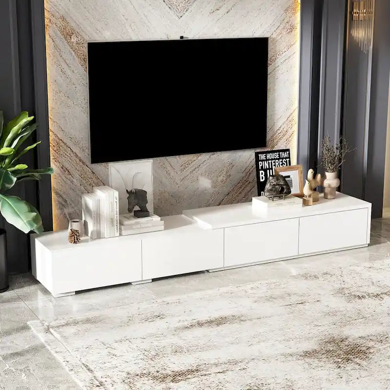 Meuble TV Contemporain - Meuble de Rangement, Meuble TV Blanc