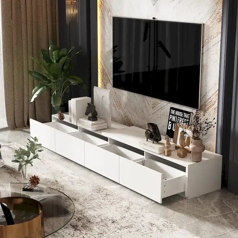 Meuble TV Contemporain - Meuble de Rangement, Meuble TV Blanc