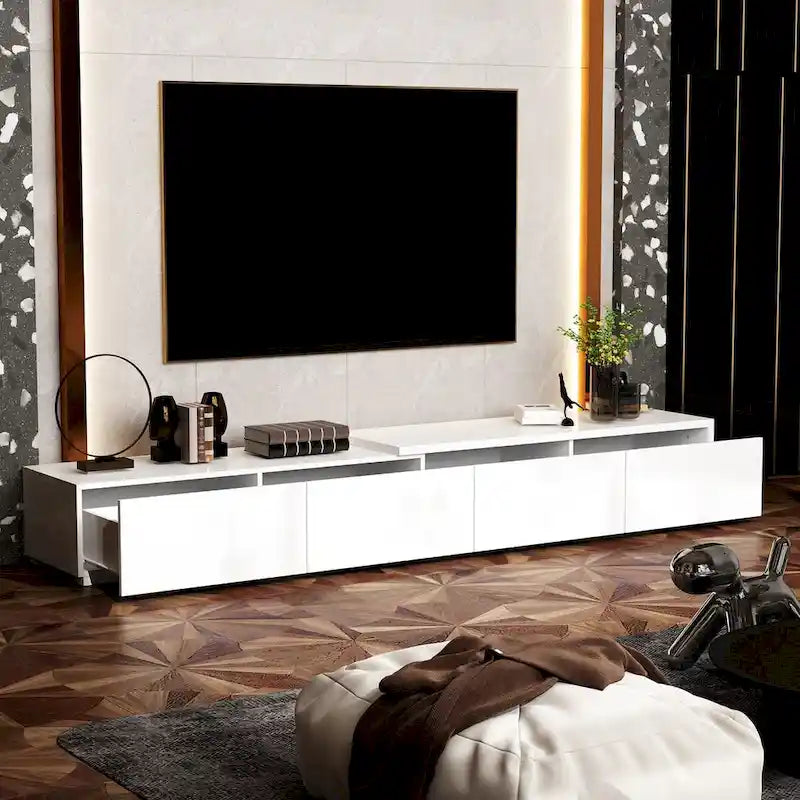 Meuble TV Contemporain - Meuble de Rangement, Meuble TV Blanc