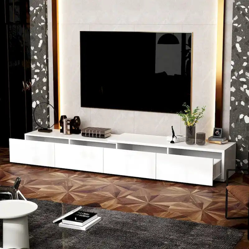Meuble TV Contemporain - Meuble de Rangement, Meuble TV Blanc