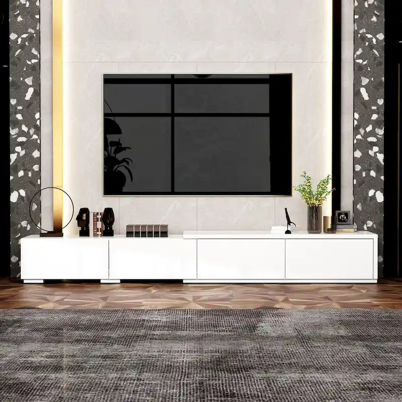 Meuble TV Contemporain - Meuble de Rangement, Meuble TV Blanc
