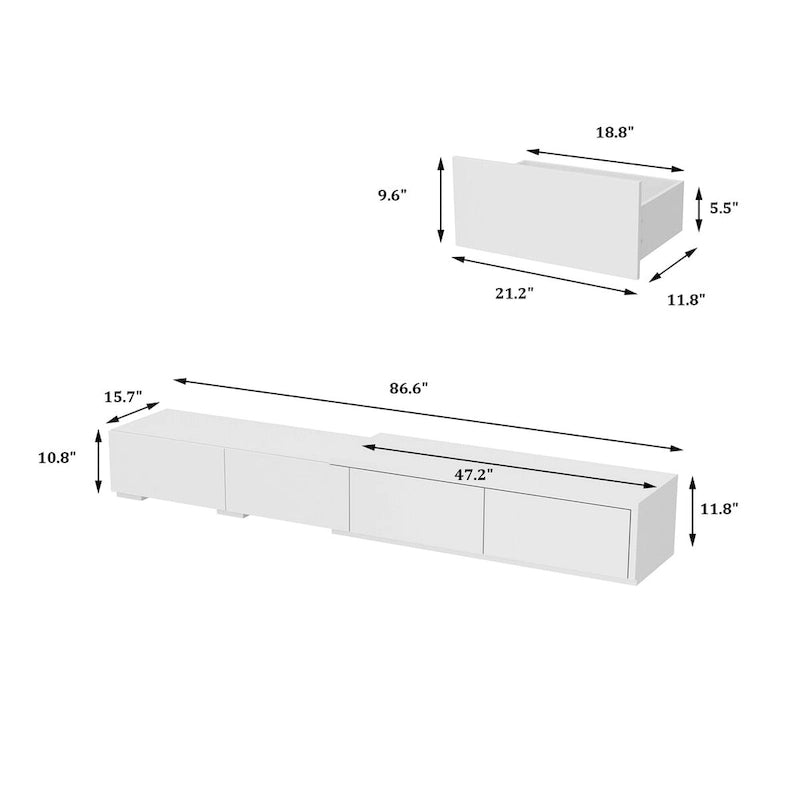 Meuble TV Contemporain - Meuble de Rangement, Meuble TV Blanc