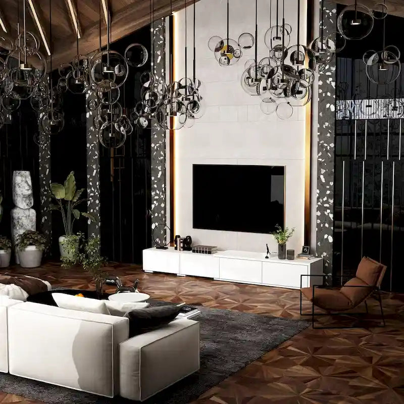 Meuble TV Contemporain - Meuble de Rangement, Meuble TV Blanc